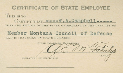 Montana Council of Defense Certificate