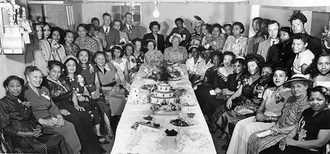 Photographer unknown, Group photograph of attendees of the 29th convention of the Montana Federation of Colored Women's Clubs, in the basement of the Union Bethel A.M.E. Church, Great Falls, Montana, July 25, 1950, MHS Research Center Photo Archives, #PAc 96-25.6.