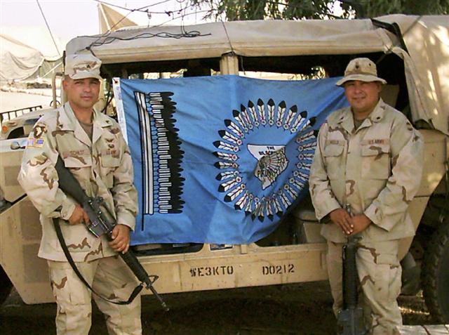 Hunter Schildt, left, and Dan Wells, both of Browning, Montana, in Mosul, Iraq, photograph by Stewart Miller