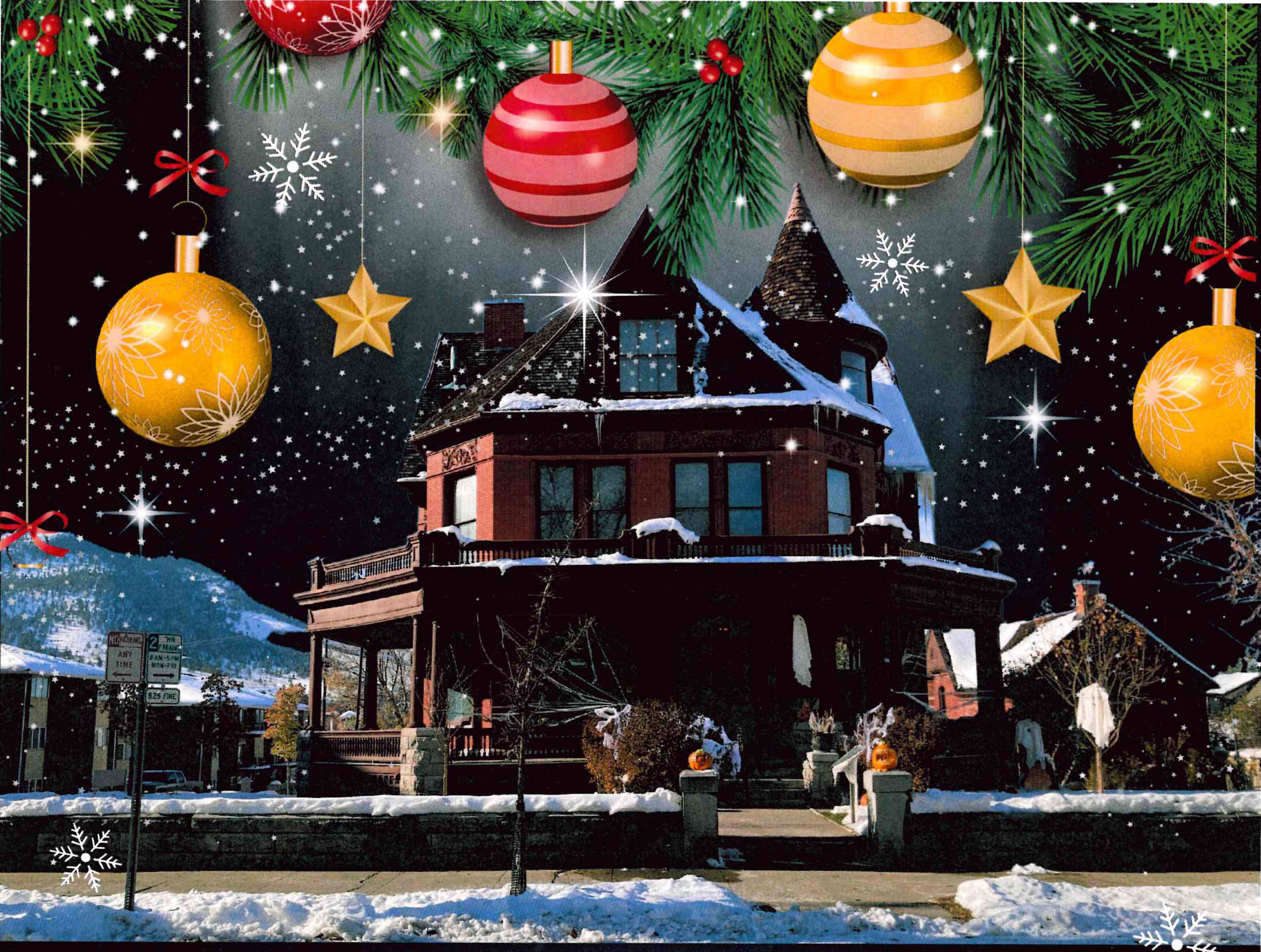 Festive Christmas generated artwork of the Original Governor's Mansion in Helena, Montana