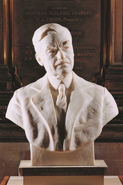 A marble bust of former Montana senator Thomas Walsh.