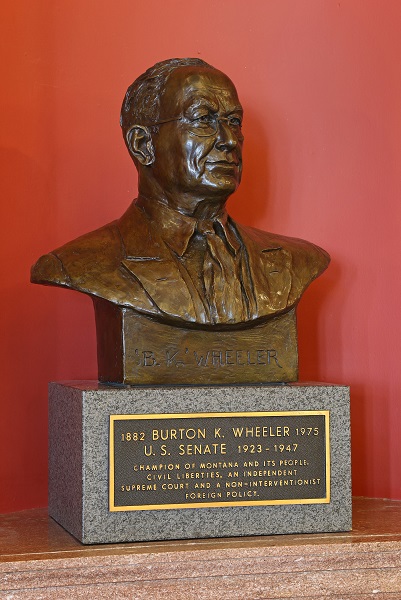 A bronze bust of former Montana senator Burton K. Wheeler.