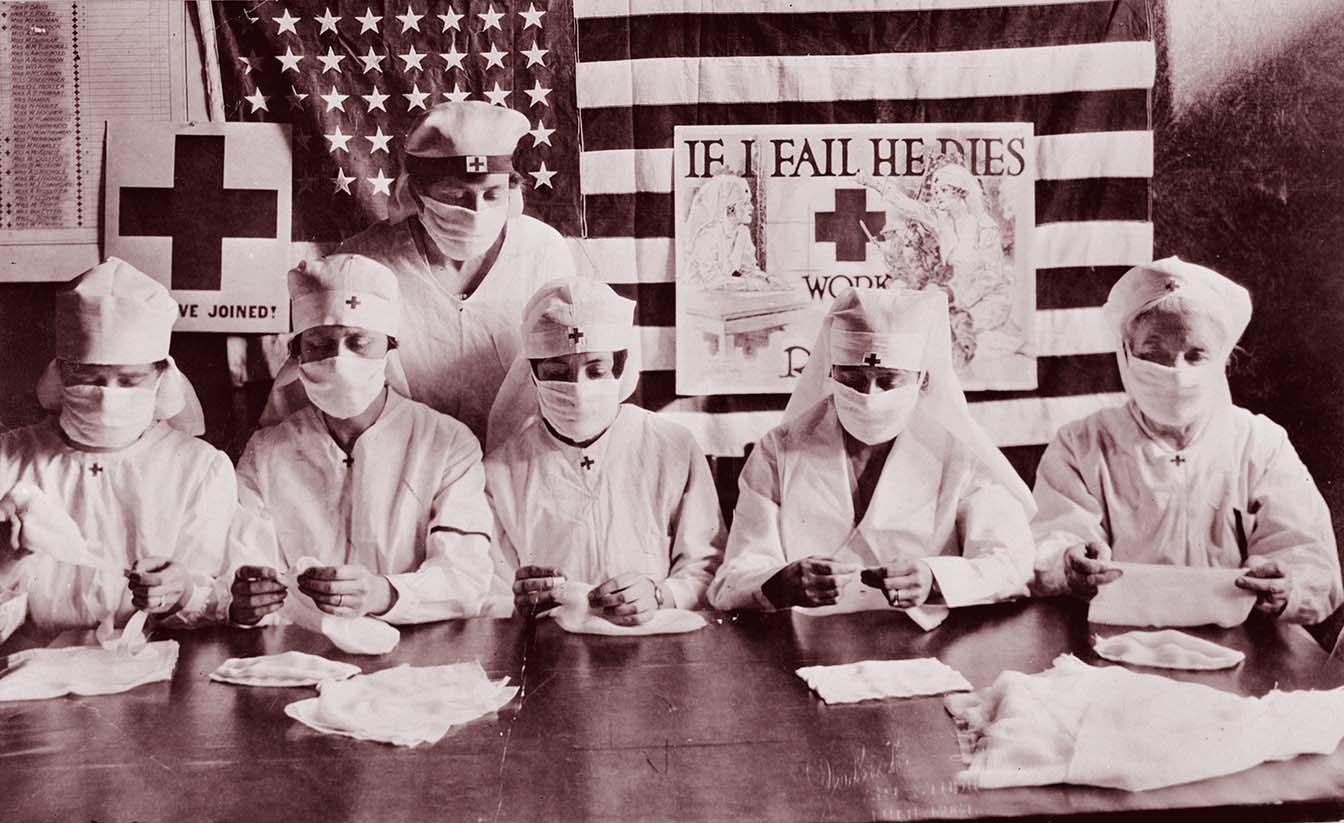 American Red Cross volunteers making flu masks, ca. 1918