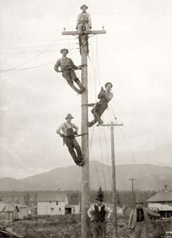 Stringing the first electrical wires