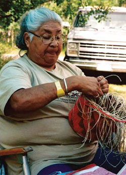 Eva Boyd making baskets